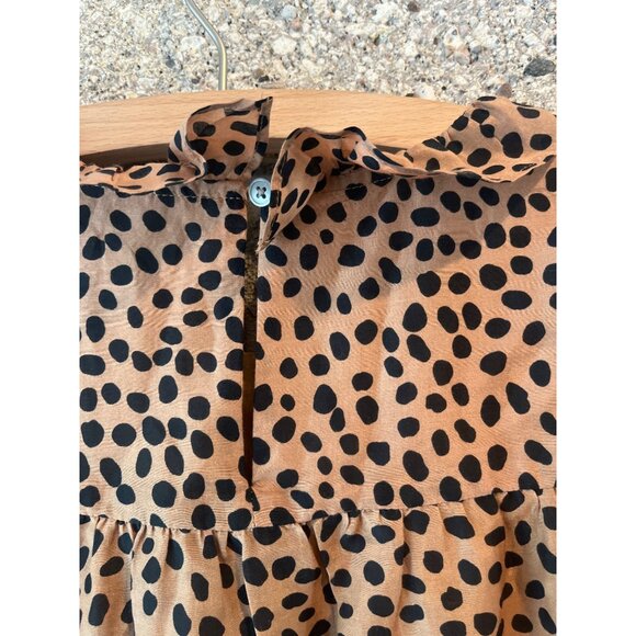 J.Crew Polka Dot Ruffle Sleeve Brown & Black Blouse Womens M - Picture 7 of 8